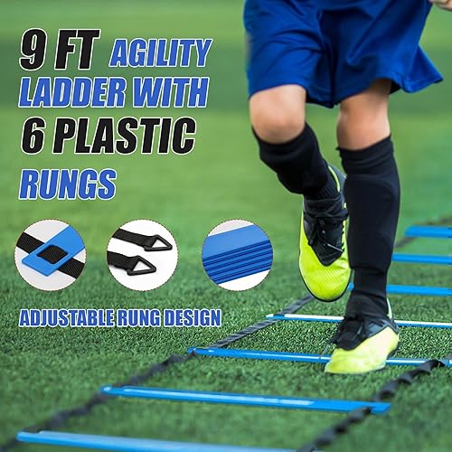 Miniatura 6 de Portería de fútbol, red de fútbol, porteros de fútbol para patio trasero, con marco de arco, base de metal plegable y escalera de agilidad