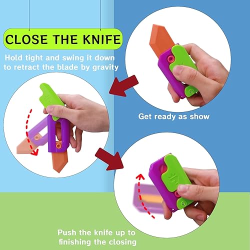 Miniatura 4 de Juego de 4 cuchillos de zanahoria con diseño de cuchillo de zanahoria, con impresión 3D, cuchillo sensorial de rábano, juguetes para aliviar la