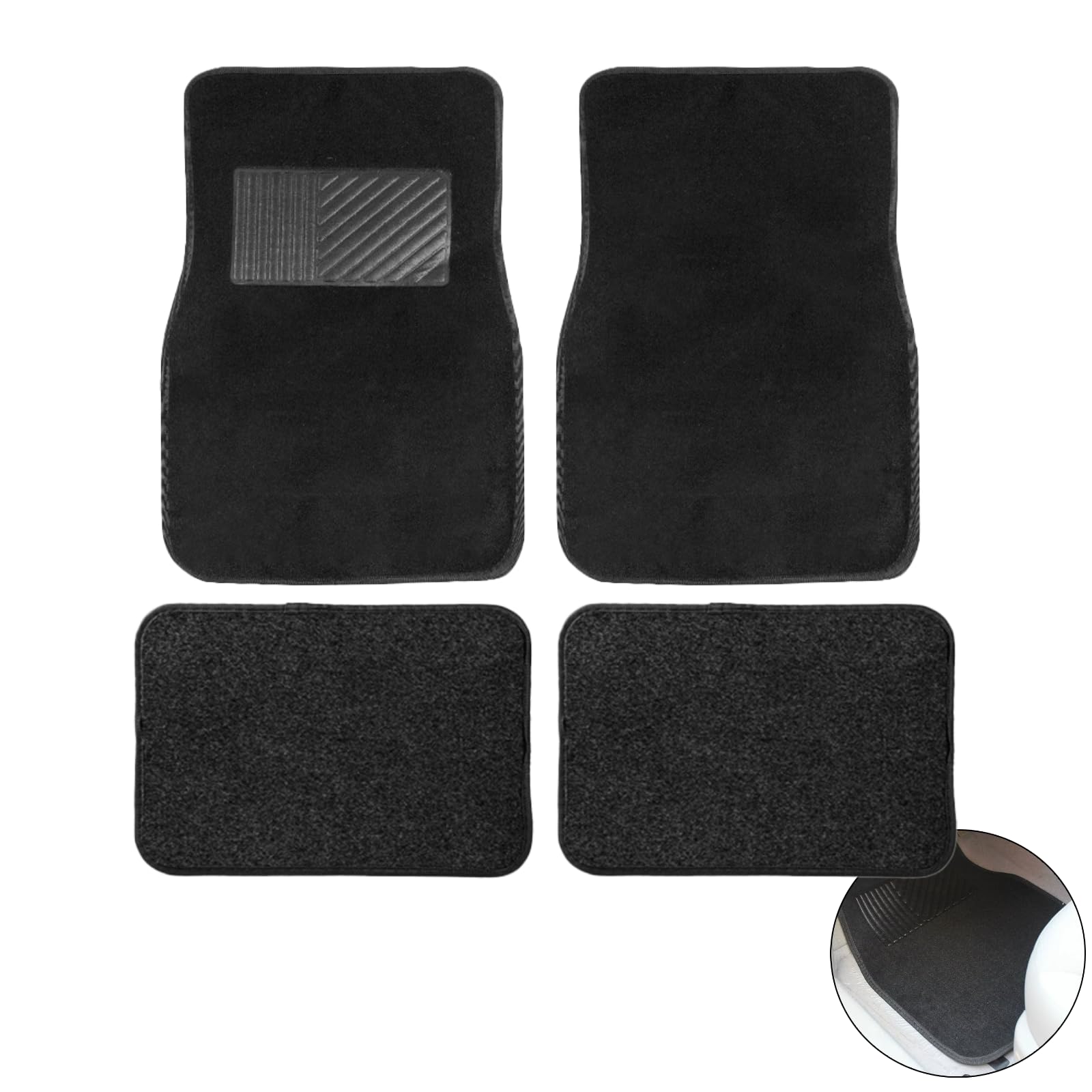 YYTQP Car Floor Mats 4 Piece Heavy Duty Carpet Vehicle Floor Mats with Driver Heel Pad All Weather