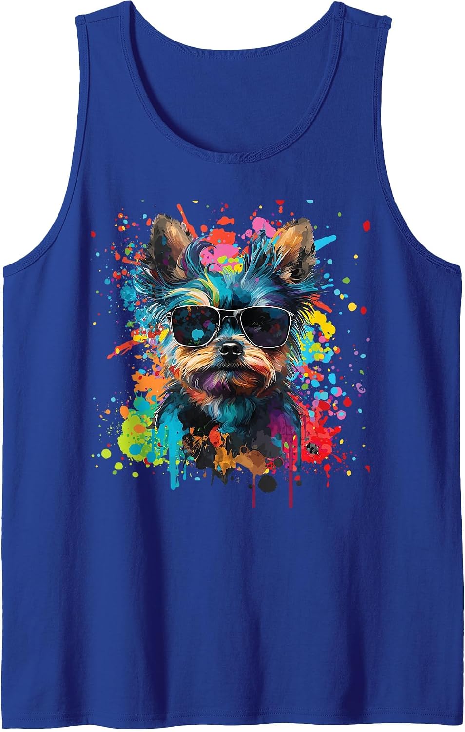 Chorkie Dog with Sunglasses, Colorful Splatter Chorkie Tank Top