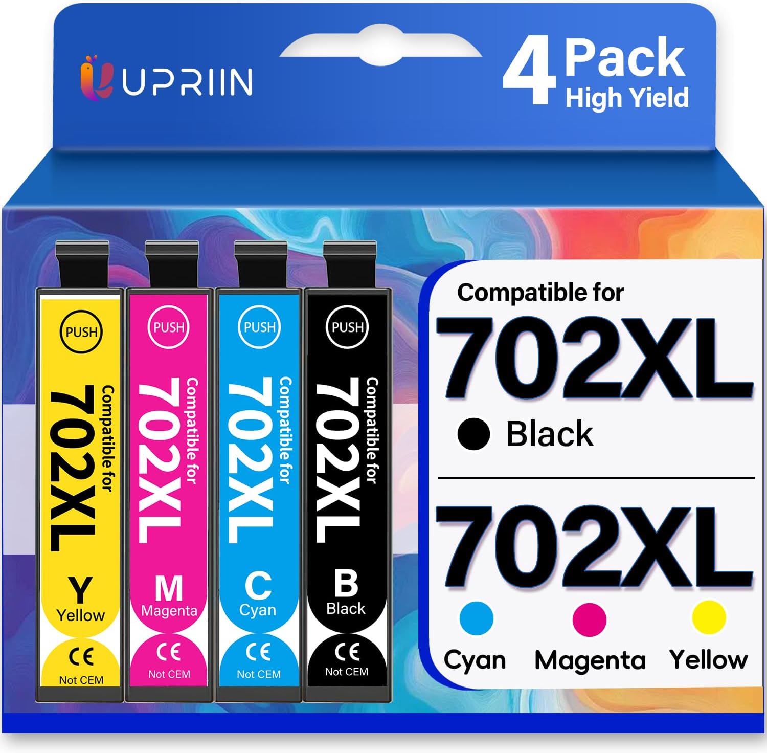 Compatible for 702XL Ink Cartridges Remanufactured T702XL Replacement for Epson 702XL T702 XL Ink Cartridge Compatible for Workforce Pro WF-3720 WF-3730 WF-3733