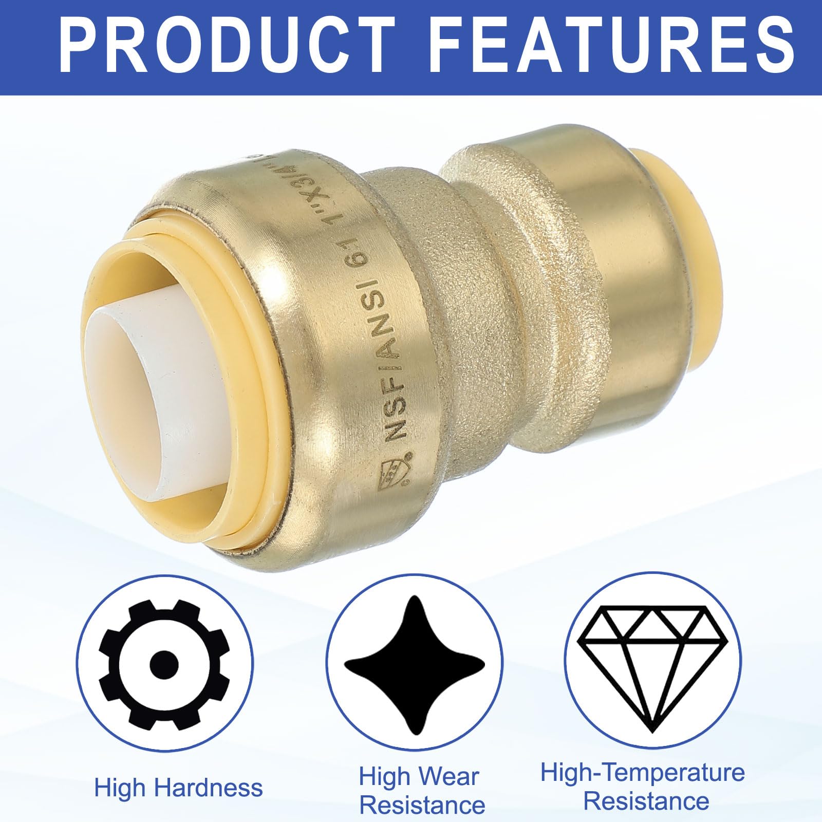 PATIKIL 2 Pcs Straight Stop Valve 1" x 3/4" Compression Water Shut Off Valve 1/4 Turn Operation with 3/4" Disconnect Clip for Faucet Toilet Pex Copper Cpvc Pipe Brass Gold - Image 3