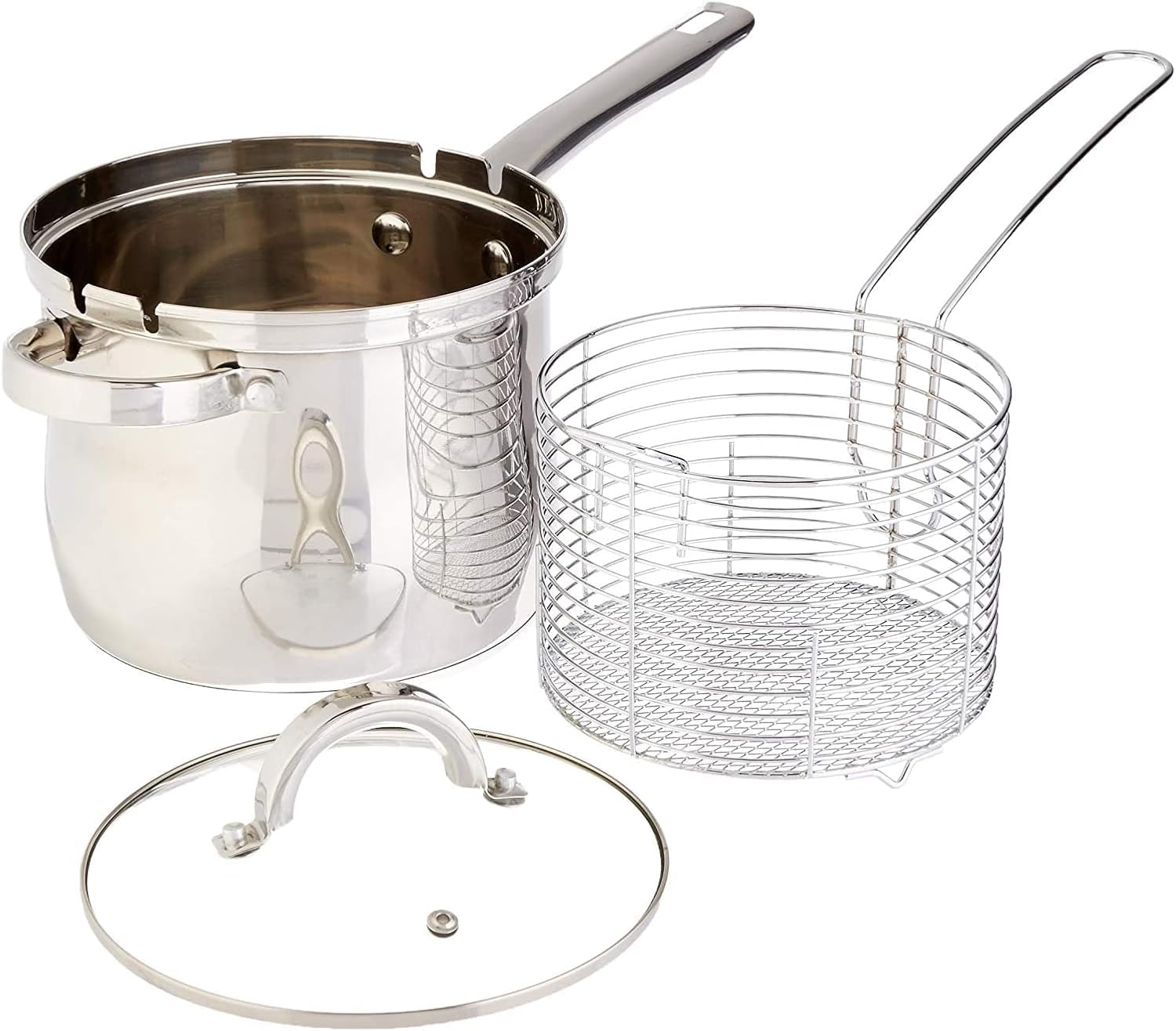 3-Piece Deep Fryer Set with Frying Pot, Basket, and Glass Lid – Stainless Steel Small Deep Fryer for Home Kitchen Cooking