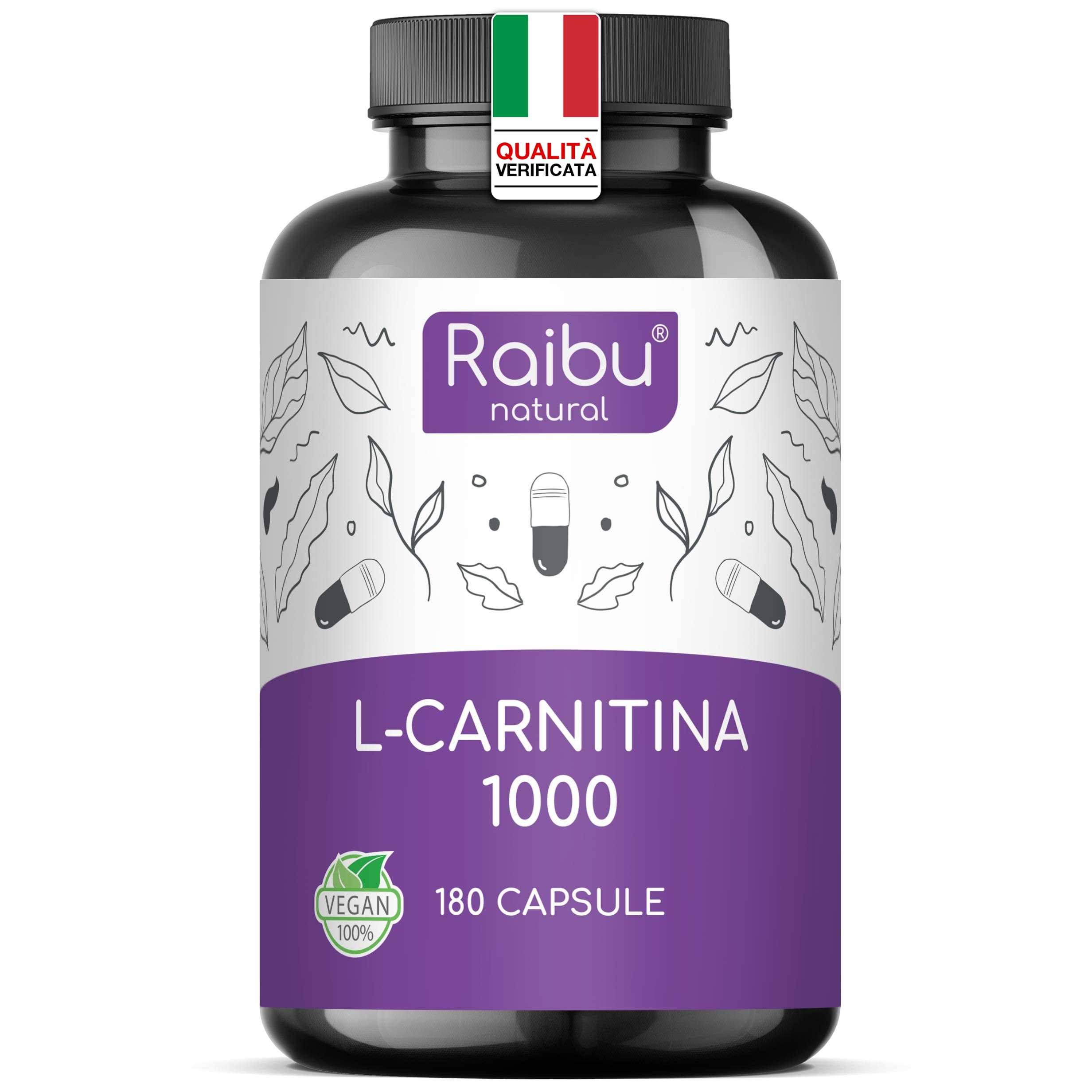 L Carnitina 1000 Integratore - Alto Dosaggio di 180 Capsule - 1000 mg per Dose Giornaliera - Tartrato di L-Carnitina Puro