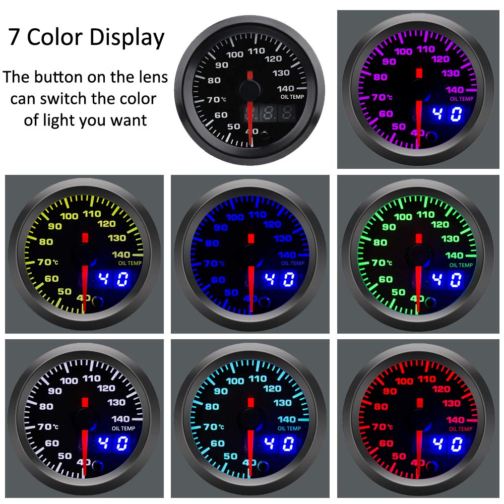 Kit Motore Auto 52mm Misuratore Temperatura Olio Digitale LED 7 Colori