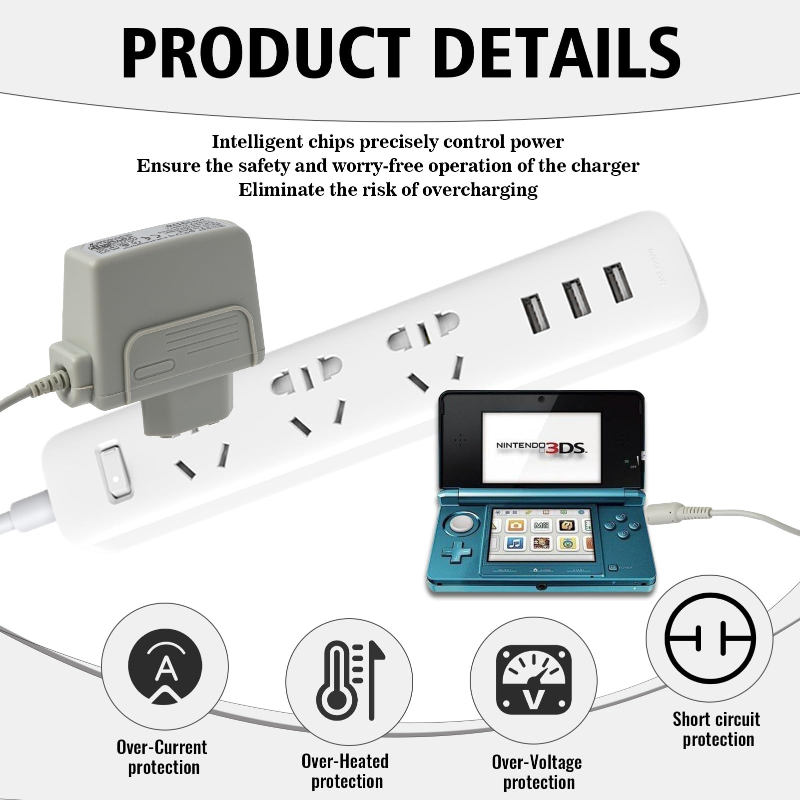 Ladegerät Für Nintendo 3DS/2DS/DSi – 1,12 M Kabel, Kompaktes Netzteil, Grau (Reise-Adapter)