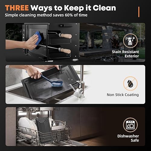 Miniatura 6 de Parrilla eléctrica para interiores con brochetas de rotación automática, horno asador de 31 cuartos de galón sin humo con temporizador para barbacoa