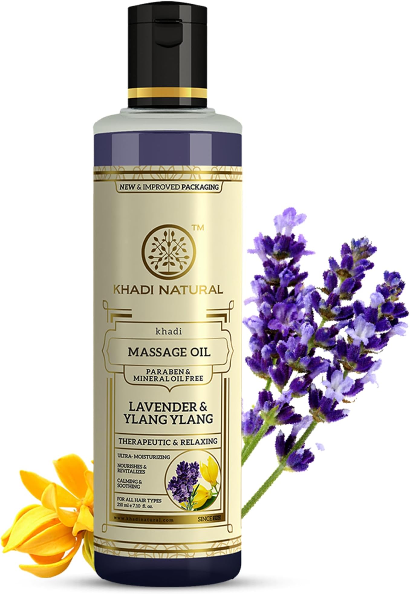 Khadi Natural Lavender & Ylang Ylang Massage Oil | Paraben, Mineral Oil Free | Absorbing, Stress Relieving | Nourishes Scalp, Hair | Suitable for All Hair Types | 210ml