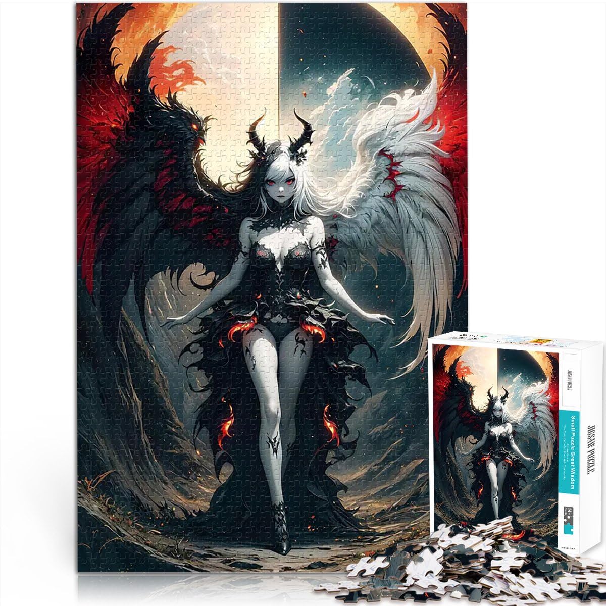 Ange et Diable Gothiques Puzzle 2000 pièces pour Adolescents Jeux Amusants en Famille Décoration d'intérieur et Cadeaux Uniques 70x100cm