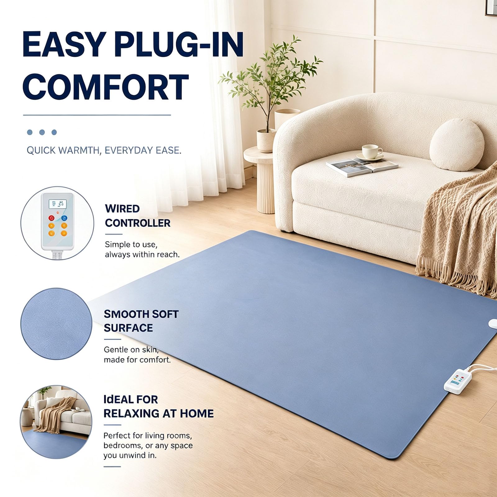 Tappeto Riscaldato al Grafene con Termostato E-Timer | Tappetino Riscaldante Elettrico Per Pavimenti, Tappeto in Peluche Scaldapiedi Riscaldato Soggiorno Camera Letto