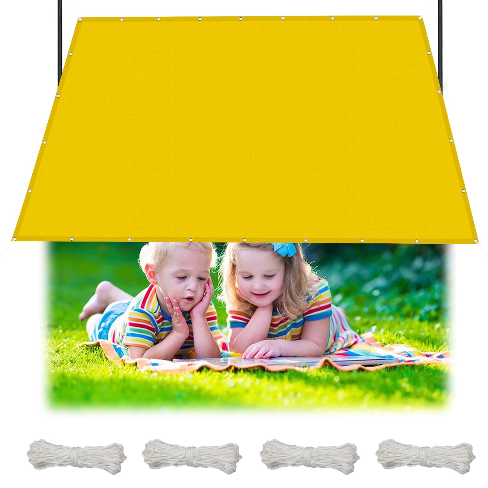 Wodoodporny żagiel ogrodowy 2.4 x 2.6 m Pergola żaglem patio, Ogród z markizą przeciwsłoneczną blokujący 98% promieni UV do trawnika na patio w ogrodzie, Żółty