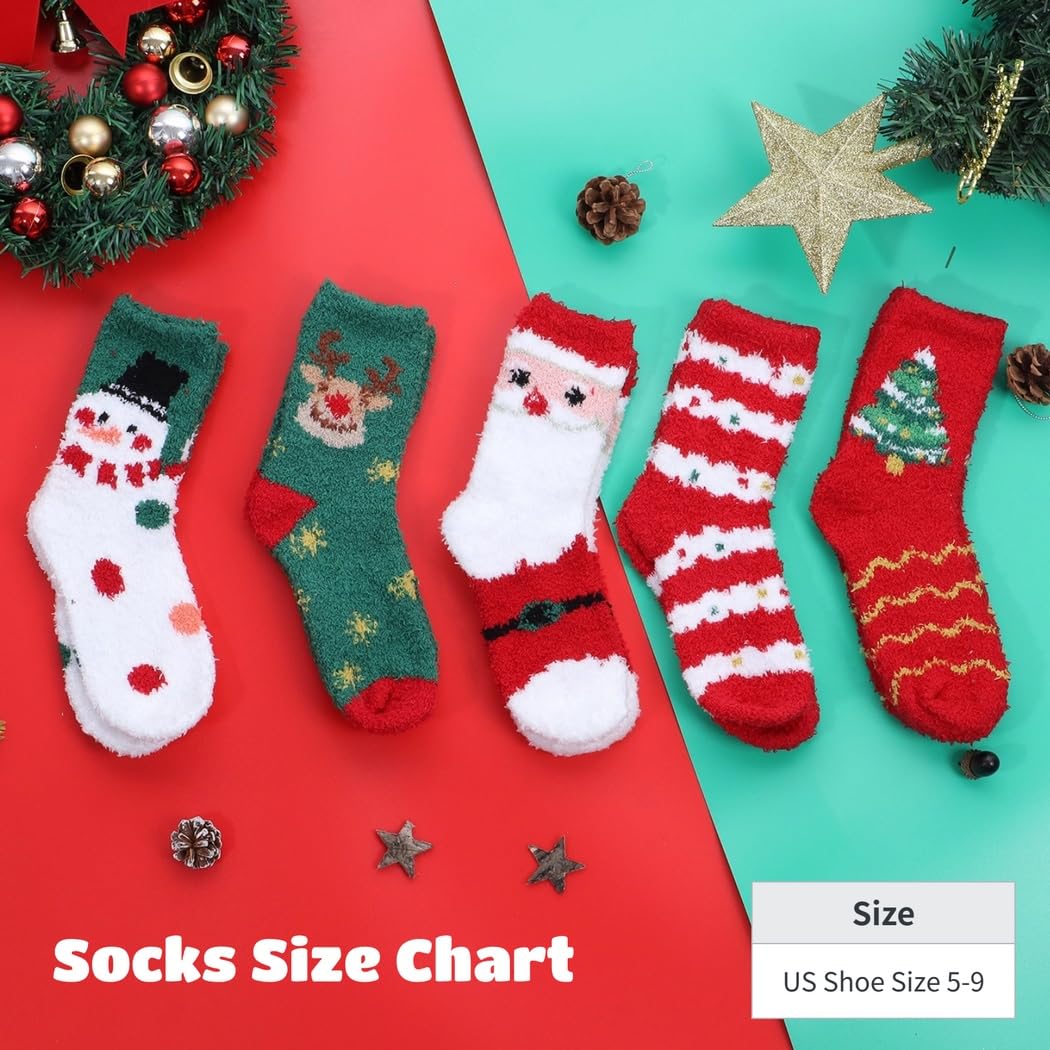 Paquete de 10 calcetines festivos de Navidad, calcetines cálidos de invierno, estampados de árbol de Papá Noel, calcetines de Navidad coloridos, perfectos para fiestas de Navidad, 5 pares,