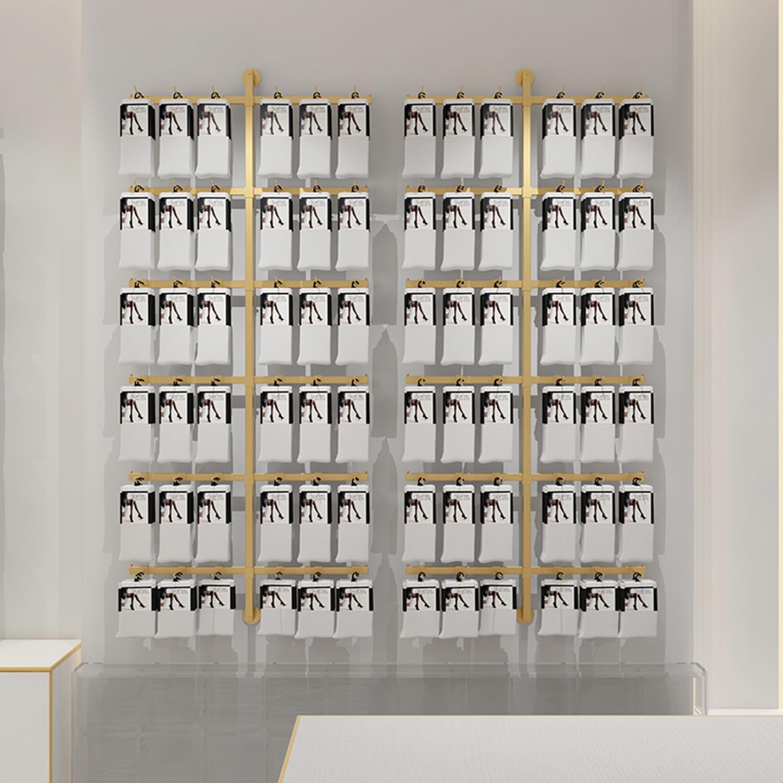 An der Wand montierter Schmuck- und Socken-Organizer-Ausstellungsständer mit abnehmbaren Haken, platzsparendes Unterwäscheregal für die Ausstellung in Boutiquen (schwarz, 40 x 120