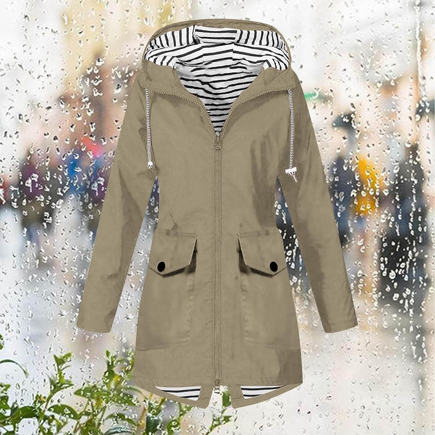 Womens Rain Jacket with Hood Waterproof Packable Raincoat Lightweight Windbreaker Trench Coat Spring Fall Jackets