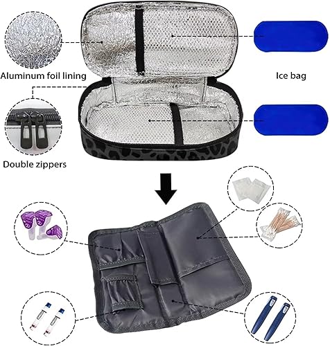 Miniatura 6 de Estuche de almacenamiento de viaje para diabéticos y suministros para diabéticos de leopardo negro para medidor de glucosa, bolsa de almacenamiento