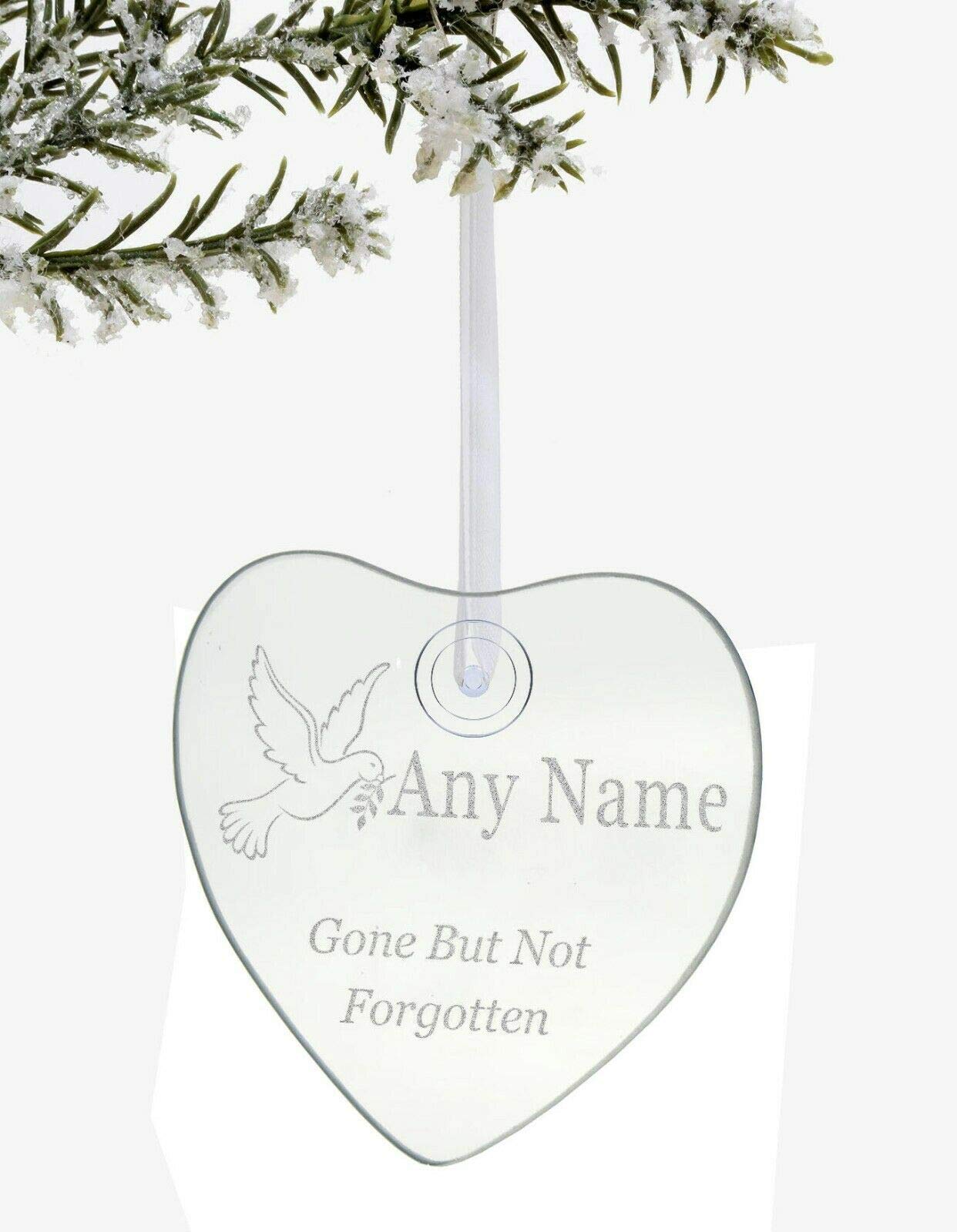 Gone But Not Forgotten Hanging Glass Heart Memorial Ornament (PERSONALISED NAME)