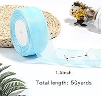 Vista 2 de Cinta de organza transparente de 1.5 pulgadas, cinta de gasa azul cielo para envolver regalos, decoración de Navidad, Halloween, ramo de boda