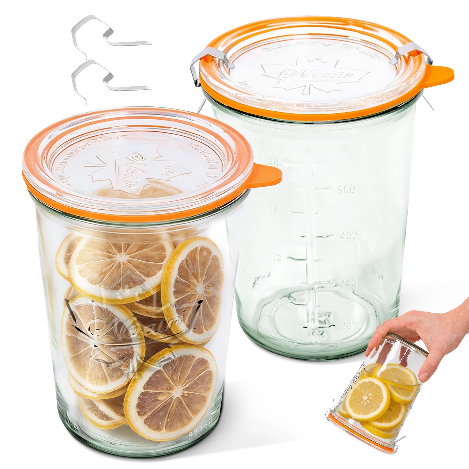 YJQXMYU 2Pcs Glass Jar 800ML Sourdough Starter Jar with Glass Lid Seal and Clamps, Wide Mouth Storage Jars, Leak Proof Airtight Canning Jars for Pickle Jam Making Dry Food Storage