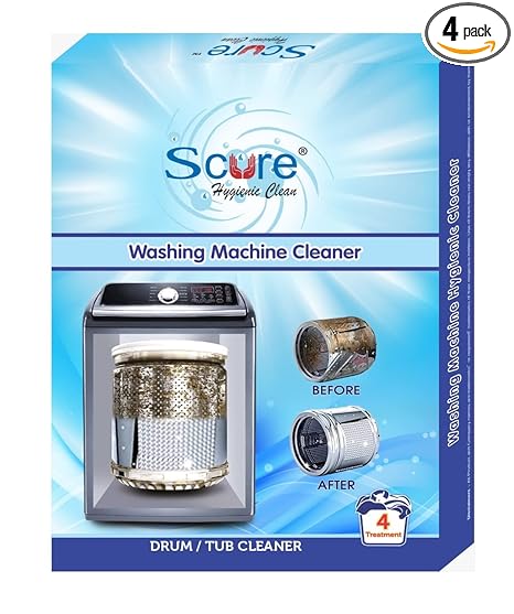 Scure Washing Machine Cleaner Powder 100 gm, Pack of 4 to Clean Tub and Drum from Inside Top/Front Load