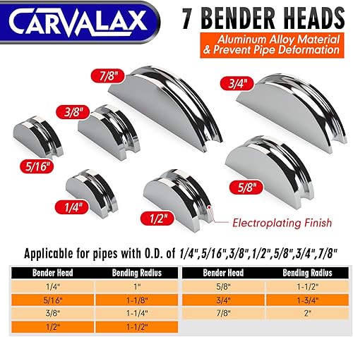 Miniatura 4 de Juego de dobladora de tubos de aluminio con 7 cabezales dobladores galvanizados, para 14 a 78 pulgadas de diámetro exterior, dobladora de tubos de