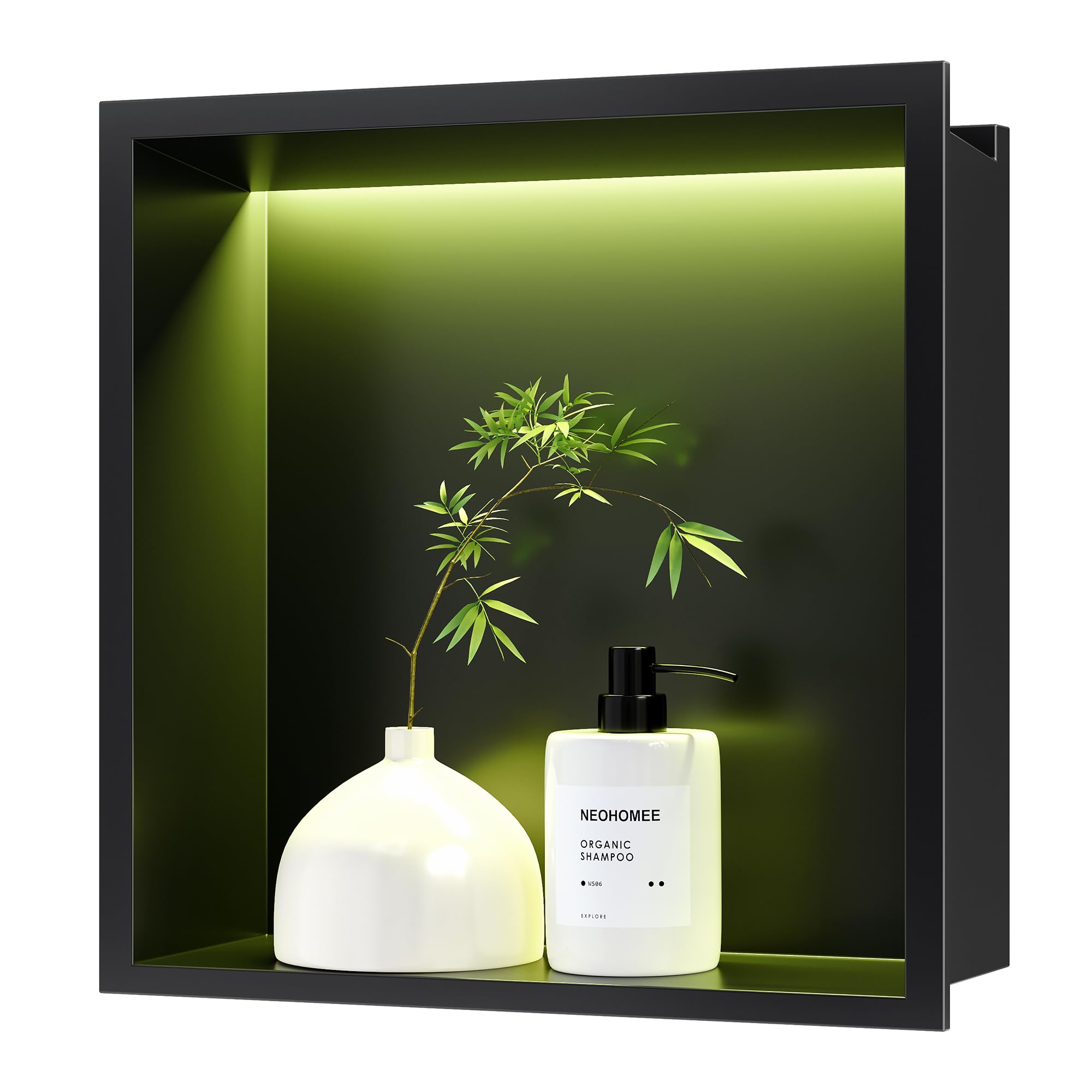 Neohomee Shower Niche with RGB LED Light - 304 Stainless Steel Black Bathroom Niche Wall Insert 30x30 cm Shower Storage with Remote Control, IP68 Waterproof