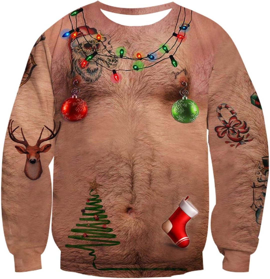 IDGREATIMUnsiex Ugly Christmas Pullover Sweatshirts 3D Print Novelty Xmas Elf Long Sleeve Sweater