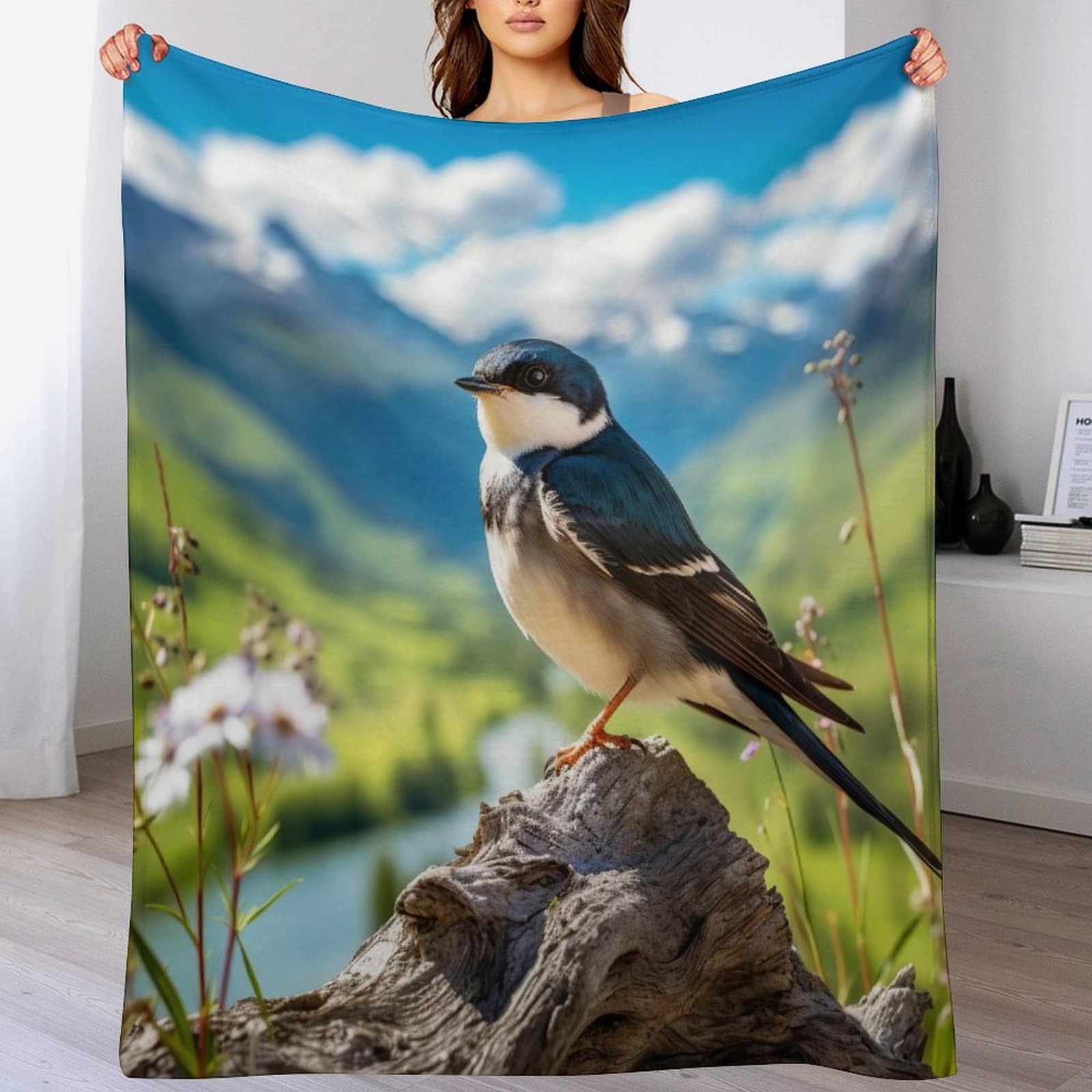 Couverture de Canapé Oiseau en Peluche Flannel Chaude et Moelleuse