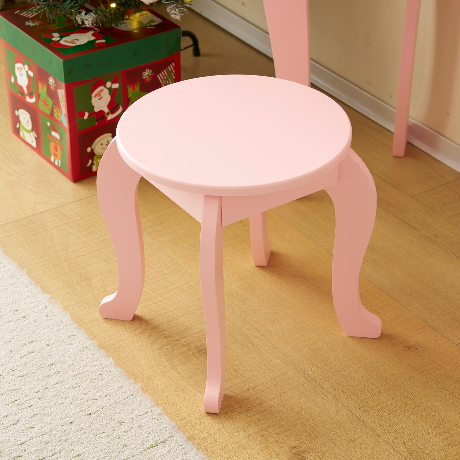 LEADZM Coiffeuse pour Enfants avec Miroir à Trois Volets avec Tabouret, Lampe LED Tactile à 3 Couleurs (Rose)