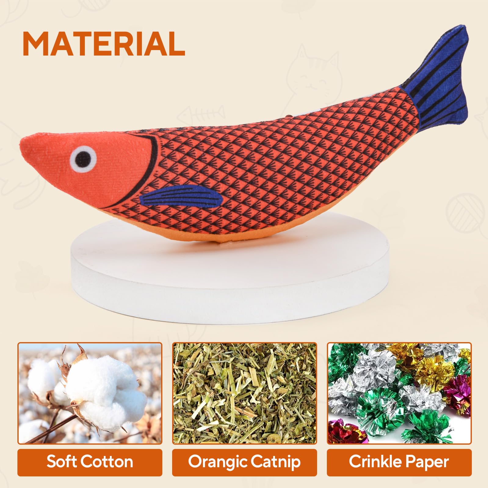 AUSCAT Cat Catnip Toys, 3PCS Catnip Fish Toy for Cats Cat Kicker Toys with Crinkle Sound - Image 3