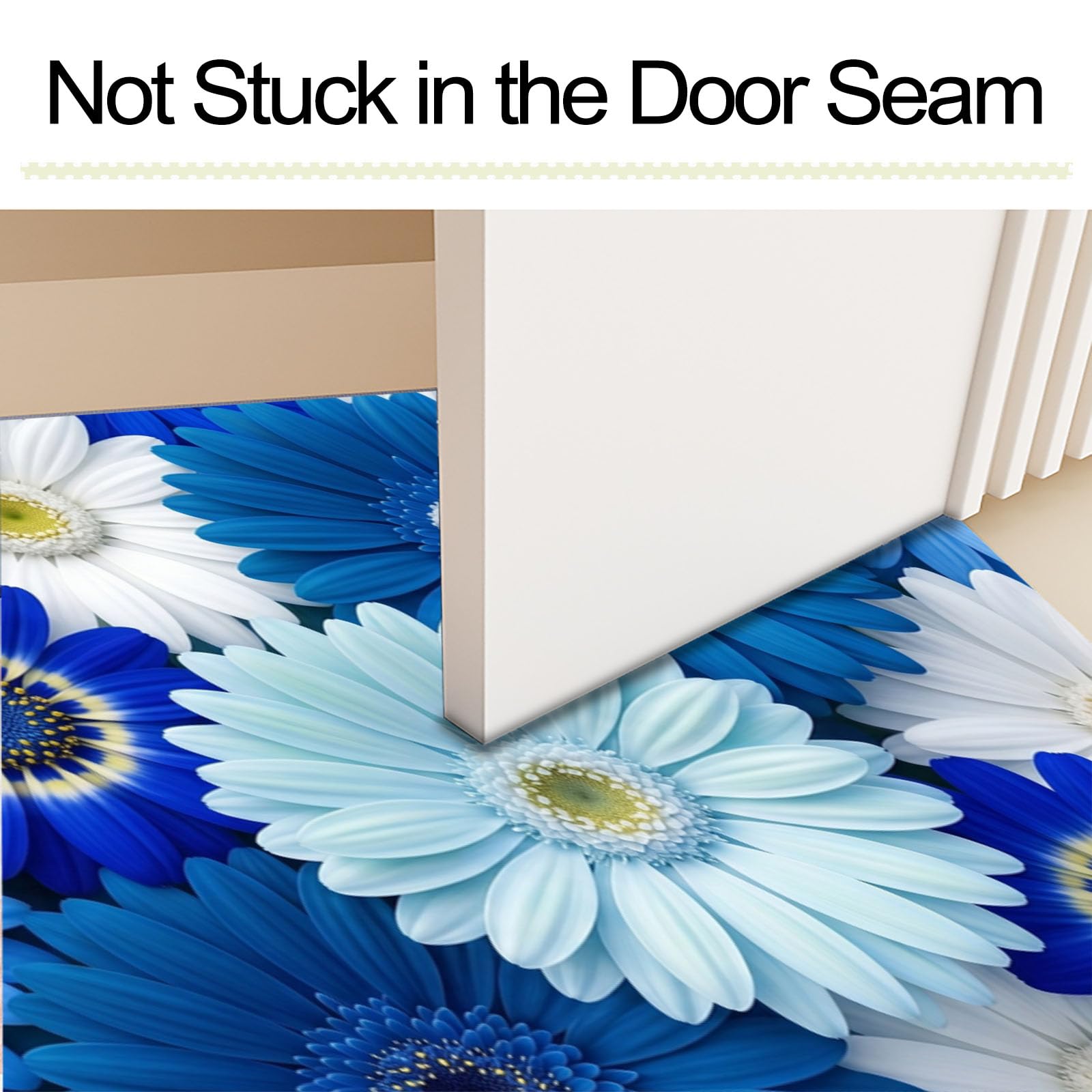 Zerbino Ingresso Interno Gerbera Con Sfumatura Realistica, Zerbino Di Benvenuto Lavabile Morbida Piante Fresche, Antiscivolo Tappeto Da Decorazioni Blu Per Casa Porta, 60X90Cm