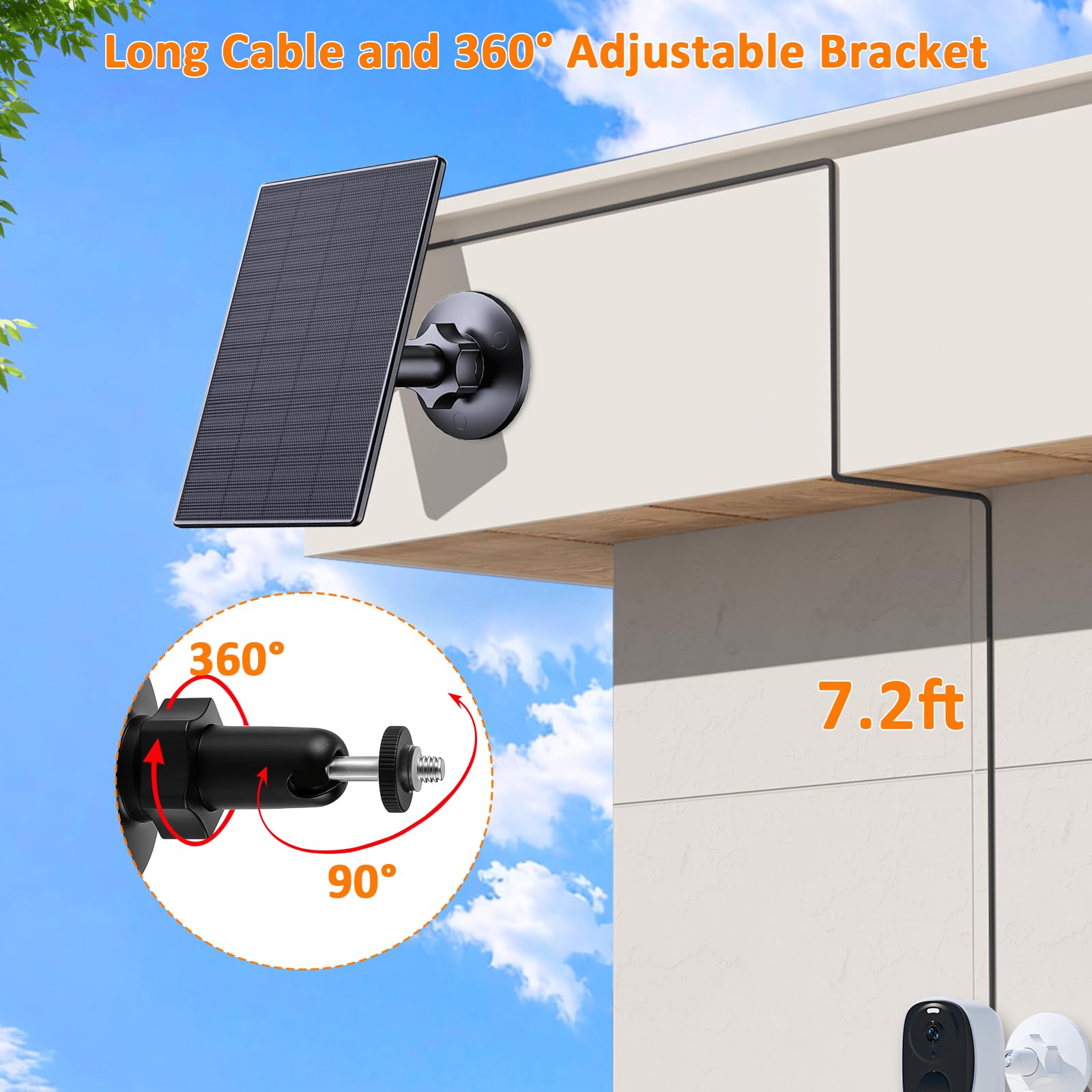 Zivif Pannello solare per telecamera di sicurezza, pannello solare USB da 2 W, caricatore solare compatibile per telecamere di sicurezza a batteria ricaricabile, telecamera solare USB C per esterni