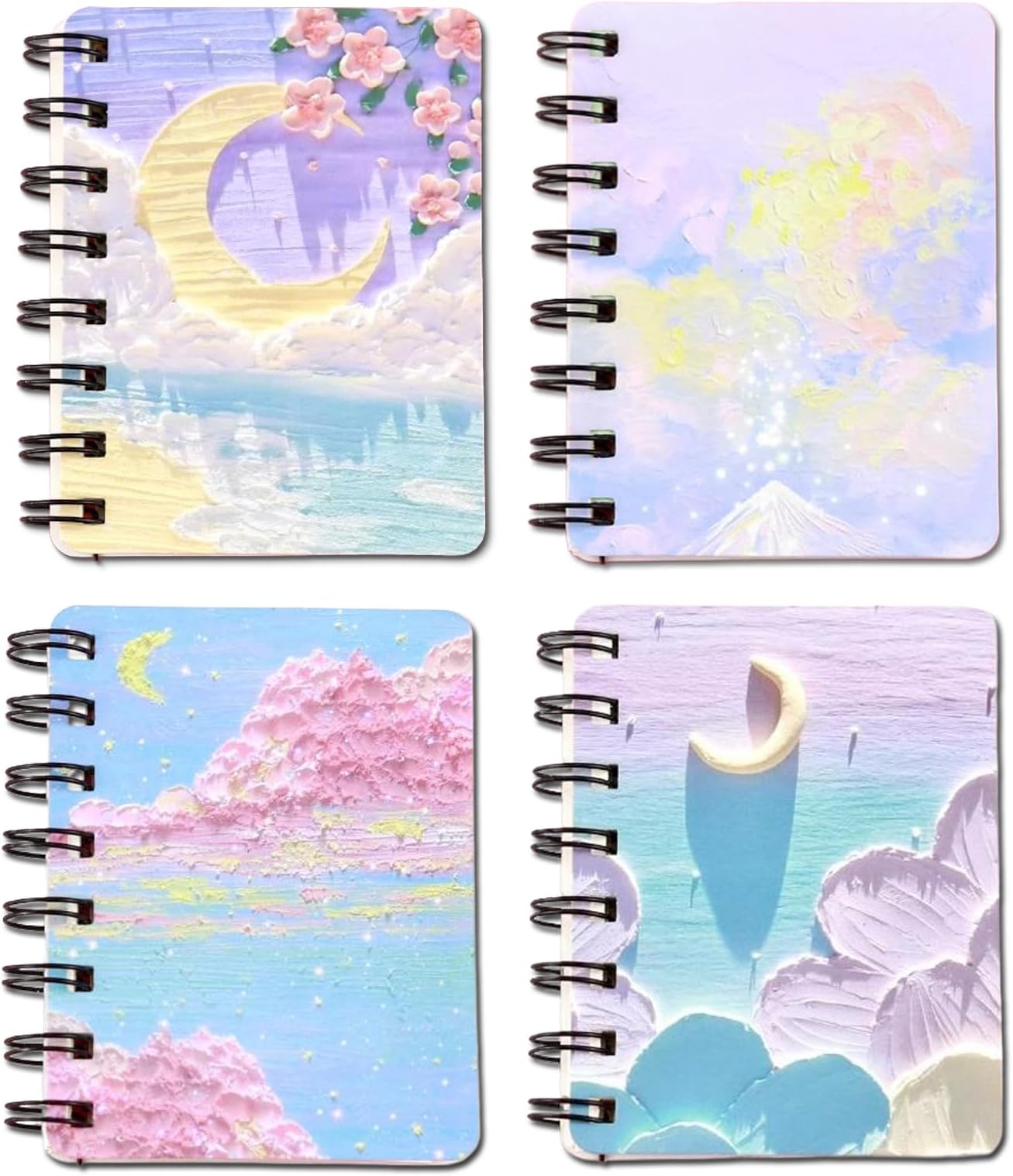 A7 Pocket Notebook, 4 Pack Mini Size Wirebound Blank Spiral Note Books, Soft Cover, Portable Sketch Book, 160 Pages / 80 Sheets, 80GSM, Back to School Gift (4.1x3.1 inch, Starry Night Theme)