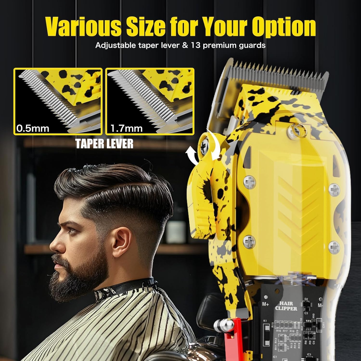 Professional Hair Clippers for Woman, Cordless Barber kit for Hair Cutting & Grooming, Hair Clippers and Trimmer Set for Barber Haircut with LED Display, 8 Fade Taper Combs(Yellow Set)