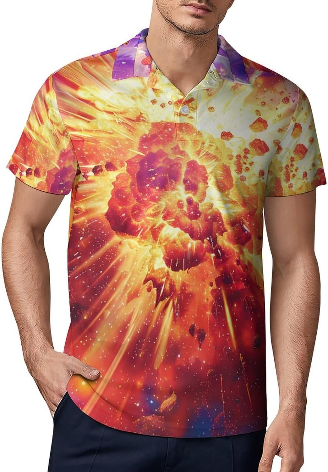 A Big Explosion Nebula Novelty Men's Short Sleeve Shirt Golf Tennis Shirts Work T-Shirt Sport Tee