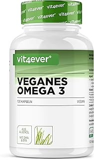 vit4ever Omega 3 Vegan - 120 Softgel Kapseln - 1500 mg Algenöl pro Tagesdosis - Markenrohstoff life's OMEGA - 450 mg DHA + 225 mg EPA in natürlicher Triglycerid Form - Hochdosiert