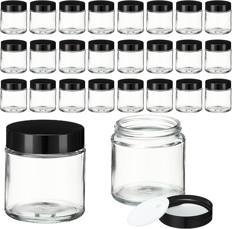 24 Frascos de Vidro de 120 mL com Tampas Pretas