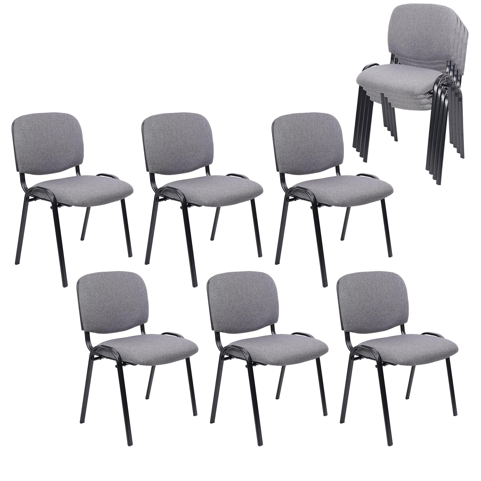 CLATINA Set of 10 Stackable Waiting Room Chairs, Armless No Wheels Reception Chair with Upholstered Seat, Guest Chairs for Conference, Breakroom, Lobby, Events, Church, School, Hall, Hotel (Grey)