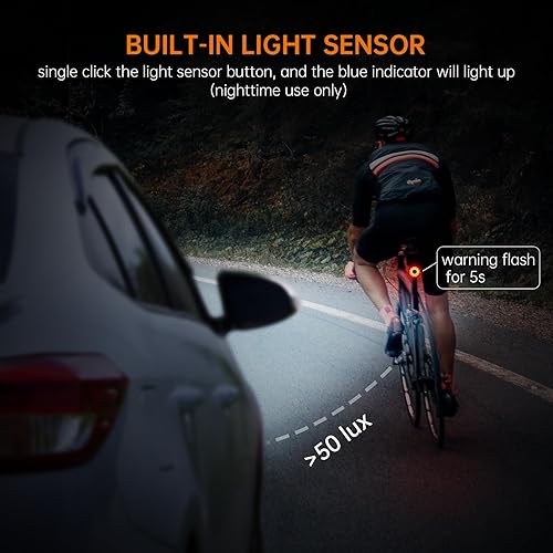 Miniatura 2 de RAVEMEN Luz trasera para bicicleta, 30 lúmenes recargable USB C luz trasera en modo intermitente de advertencia con sensor de luz, IPX6 impermeable