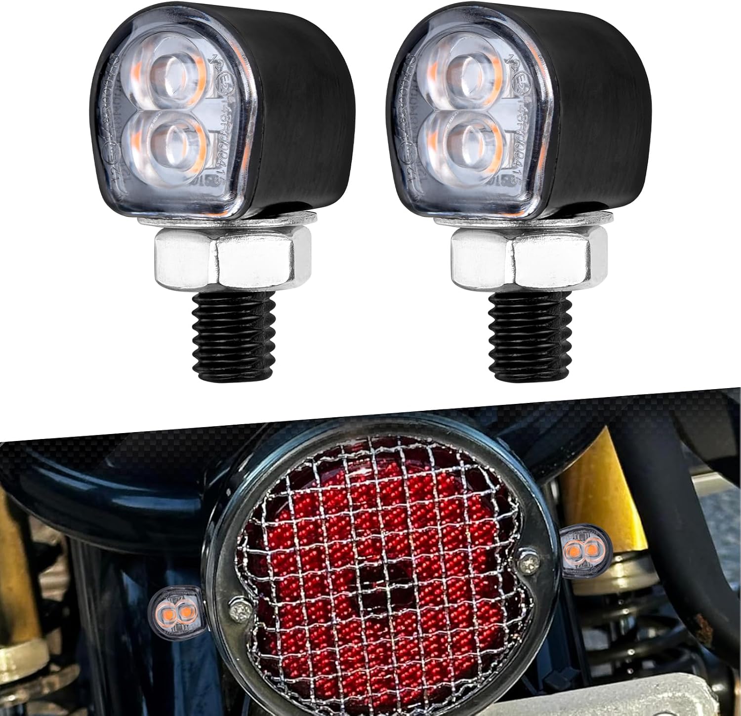 Motorcycle LED Mini Blinkers Small Turn Signals Light Micro Front Rear Indicator Fit for Harley Touring Dyna Softail Sportster Road King M8 Thread (Black Shell+clear Lens+2 Light)
