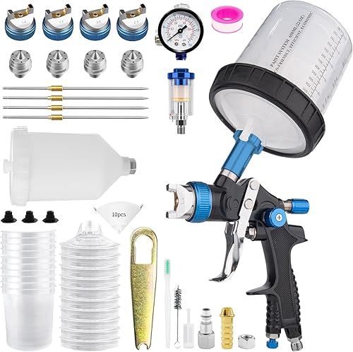 HVLP - Pistola pulverizadora con boquillas de 1.4/1.7/2.0/0.098 in, 2 juegos de pistolas de pintura automotrices con 10 vasos de pintura desechables