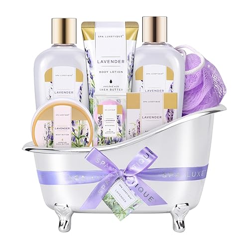 Spa Luxetique Pamper Gifts for Women, 8pcs Lavender Bath Set for Women Gifts, Spa Gifts Set with Bubble Bath, Body Lotion, Relaxing Gifts for Women, Birthday Gifts for Women, Mothers Day Gifts - Lavender