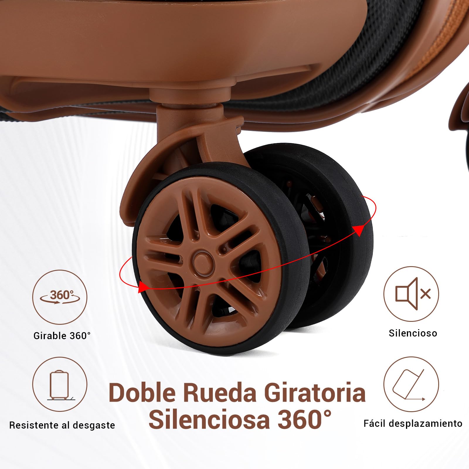 Kono Maleta Ligera ABS rígida de Cabina con Cerradura TSA Juegos de Equipaje de 4 Piezas Incluidas Bolsa de Fin de Semana y Bolsa de Aseo para Viajes (Negro con marrón)