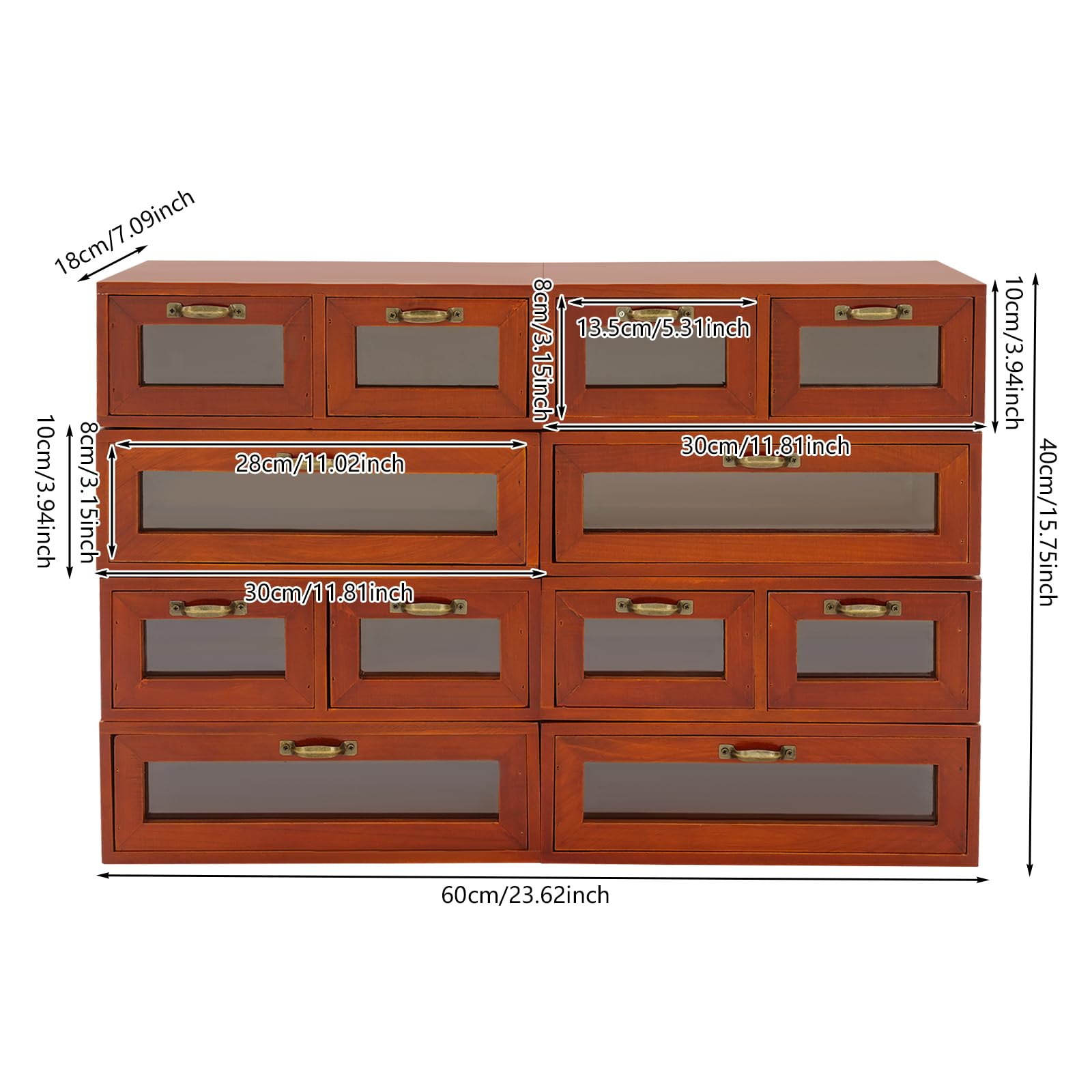 Armadio impilabile in legno con 12 cassetti (per 30 x 18 x 10 cm) | Cassettiera con maniglie e finestre trasparenti, organizer per cosmetici, gioielli, forniture per ufficio, piccoli attrezzi
