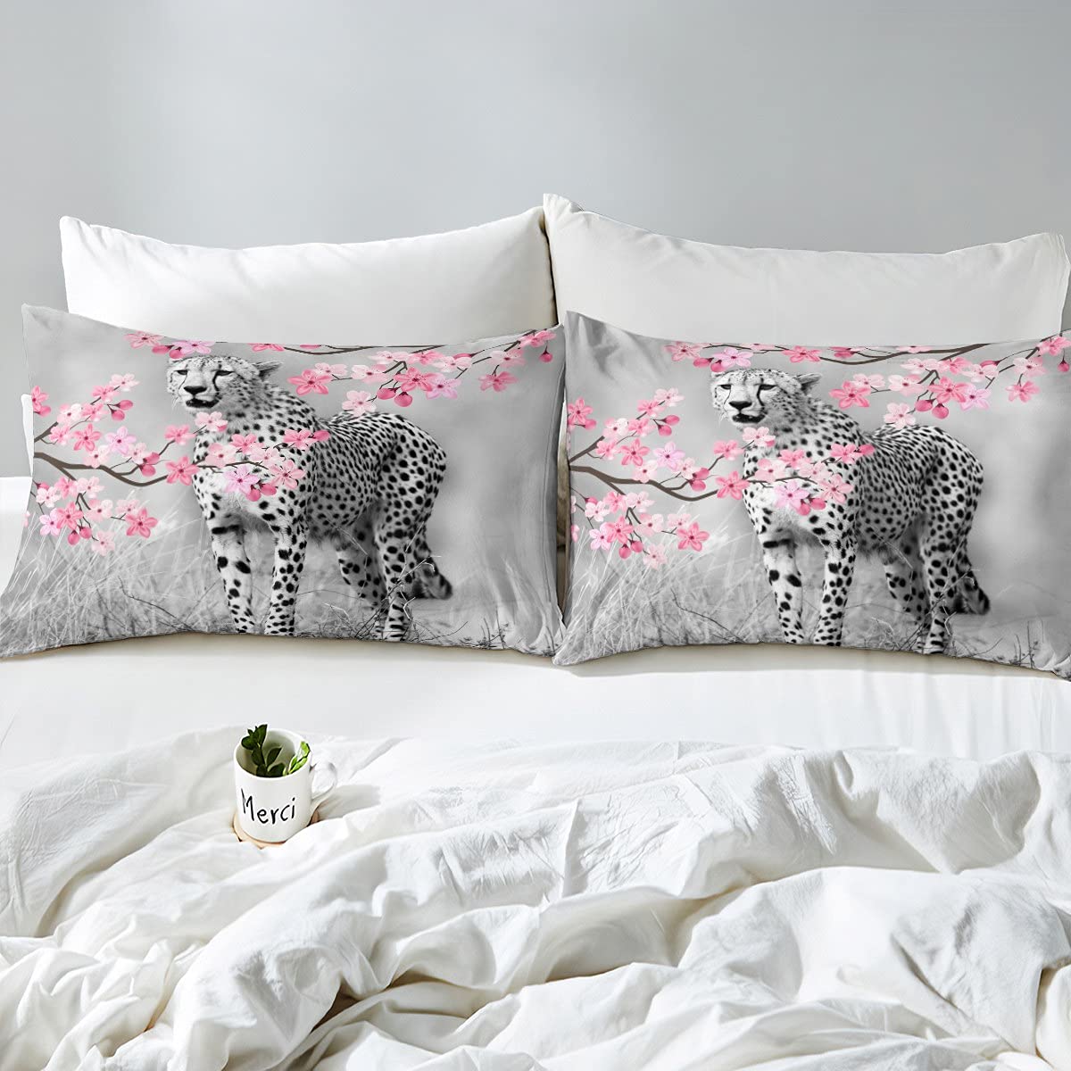 Juego de funda de edredón con estampado de cactus para niños y niñas, juego de ropa de cama bohemia suculenta para bebé niña linda funda de edredón botánico rosa exótica con tema natural y lino tamañ