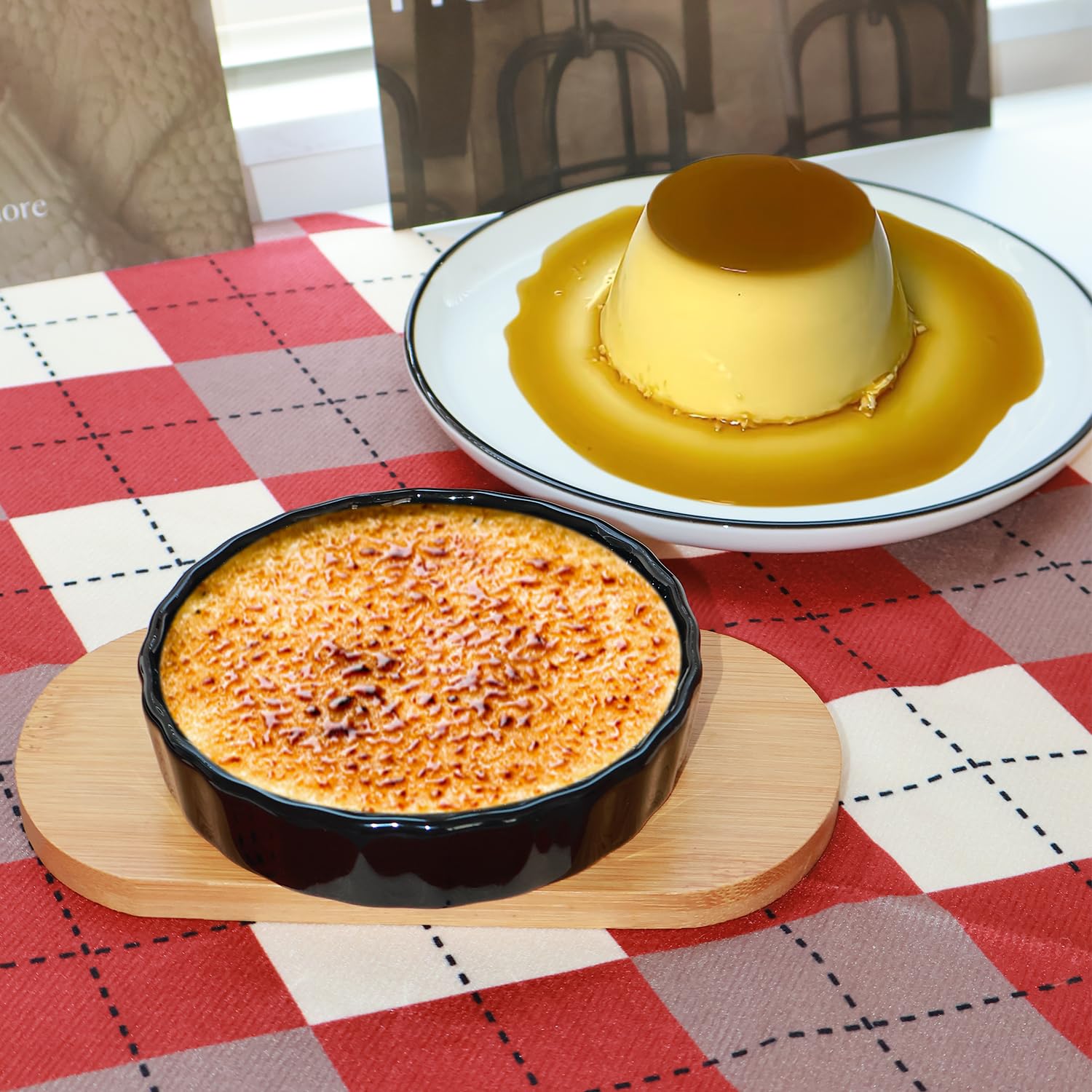 Ramequines de porcelana de 6 onzas para Creme Brulee, mini platos para hornear aptos para horno, ramequines de cerámica a rayas, tazas de postre blancas para quiche, soufflés, salsas y servir, juego