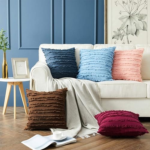 Miniatura 4 de Gigizaza - Juego de 2 fundas de almohada de algodón a rayas, para sofá, decoración del hogar, 18 x 18 pulgadas, color amarillo