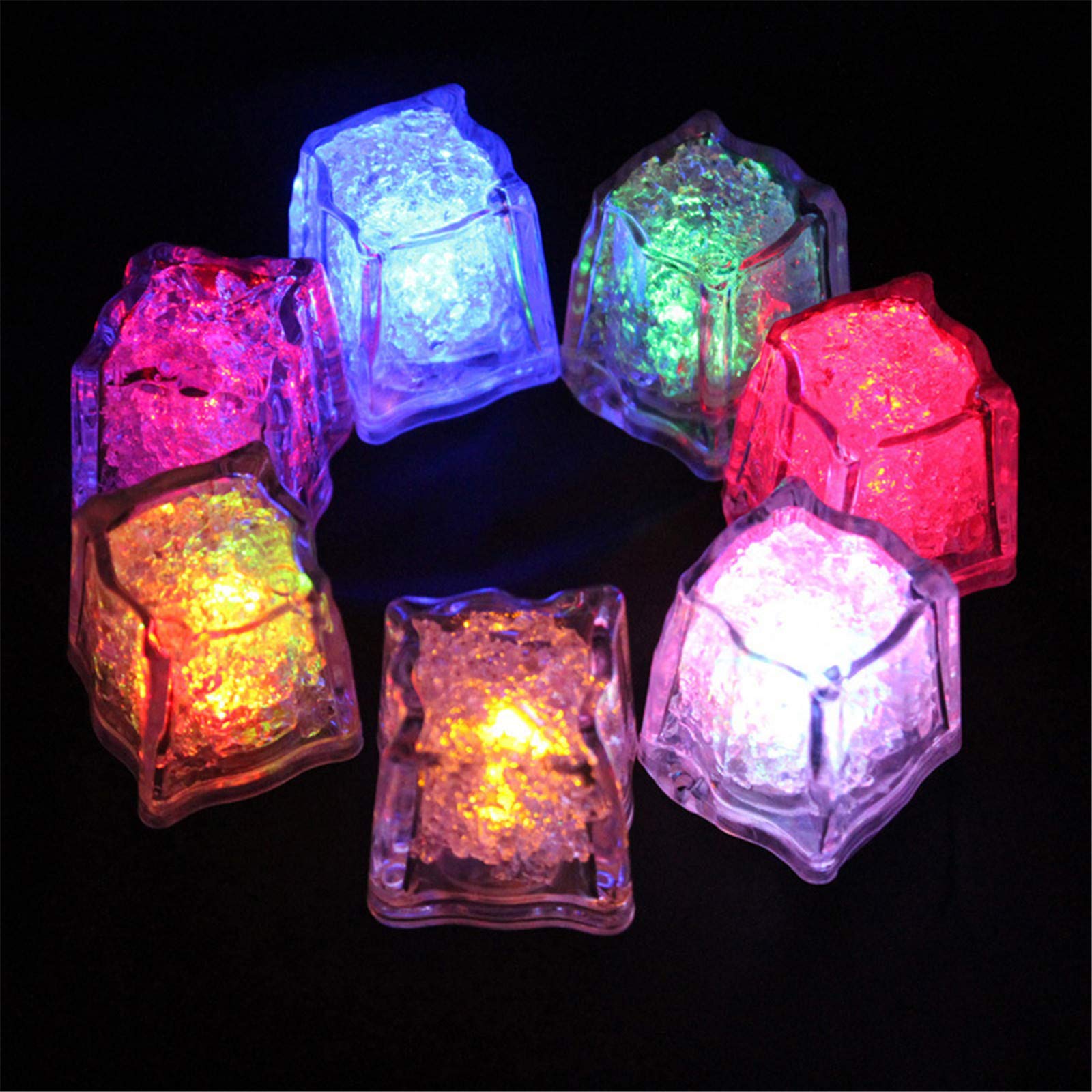 Waterproof Led Ice Cubes, 24Pcs Multi Color Flashing Glow in The Dark LED Light Up Ice Cubes for Bar Club Drinking Party Wine Wedding Decoration