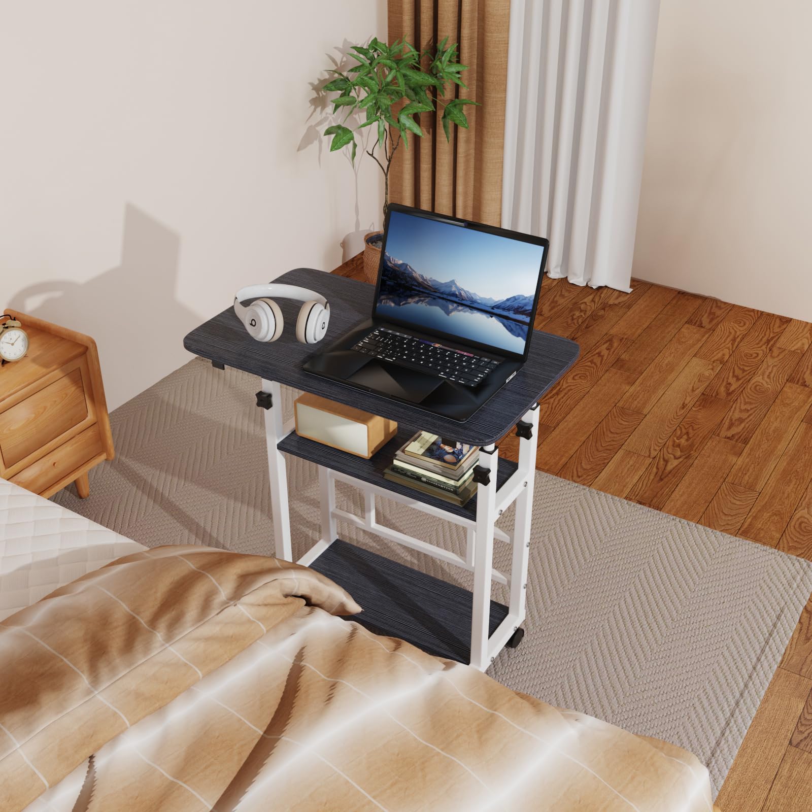OHMG Tavolo Rotolante 60 x 40 cm, Scrivania, Letto Divano, Legno, Regolabile in Altezza 63-90 cm, Ruote, Tavolo Supplemento Angolo Regolabile, Camera, Divano, Legno
