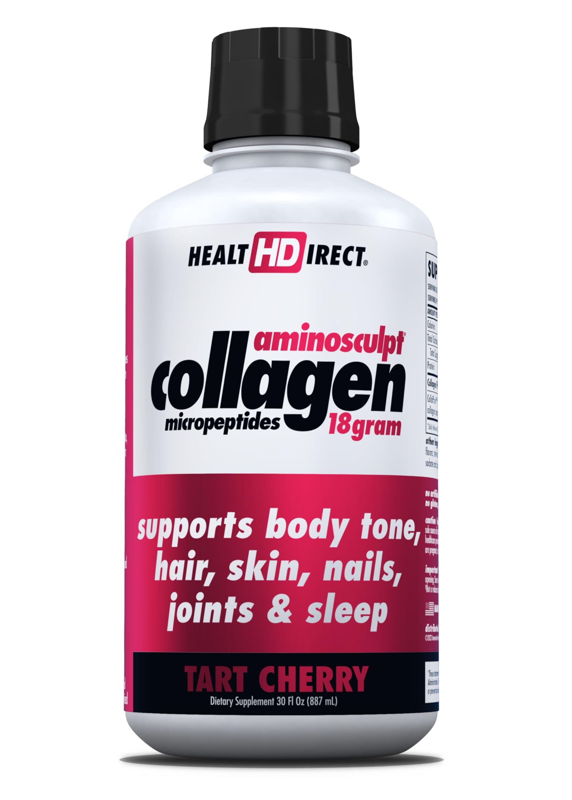 AminoSculpt Sugar-Free Collagen Supplement - High Potency Medical-Grade Protein for Hair, Skin, Nails & Joints, Grass-Fed, Non-GMO, Liquid Collagen - Tart Cherry - 30 Fl Oz