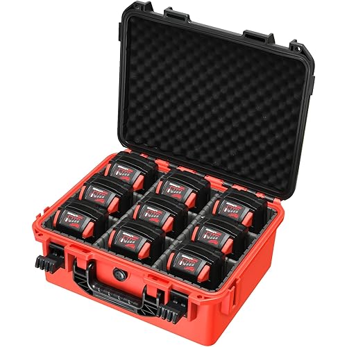 Battery Storage Case for Milwaukee M18: Waterproof Hard Carrying Case Organizer with 9 Divider for Milwaukee M18/M12 Tool Battery Pack 18V/12V 1.5/2.0/3.0/4.0/5.0/6.0/6.5/8.0/9.0Ah Charger (Case Only)